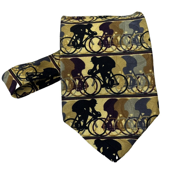 Jhane Barnes Original All Silk Gold w/Black/Blue/Gray Bicycle Design Japan - Picture 1 of 9